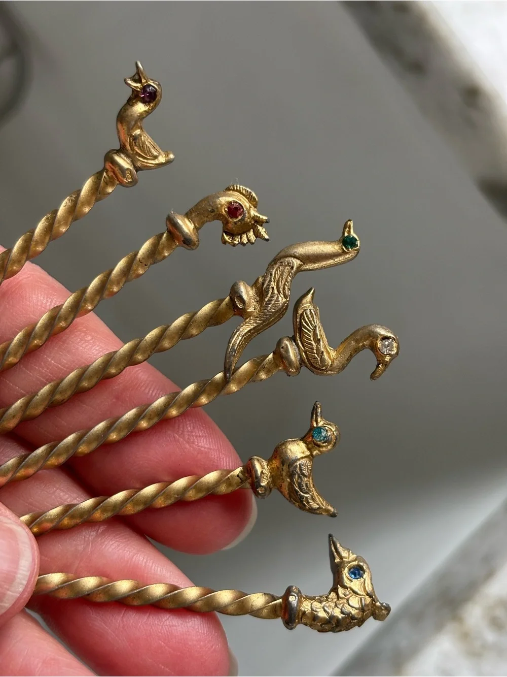 Vintage Mid-century Modern Gold Tone Metal Bird Cocktail Picks Set of 6